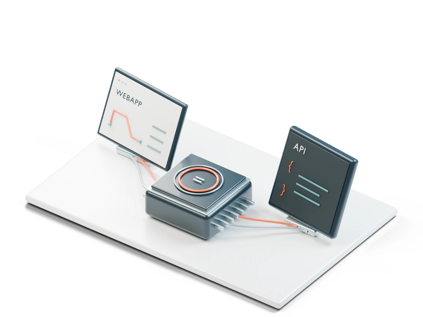 Webappen og API-et sender forespørsler til samme beregningsmotor. Resultatene sendes tilbake til hver sin arbeidsflate.